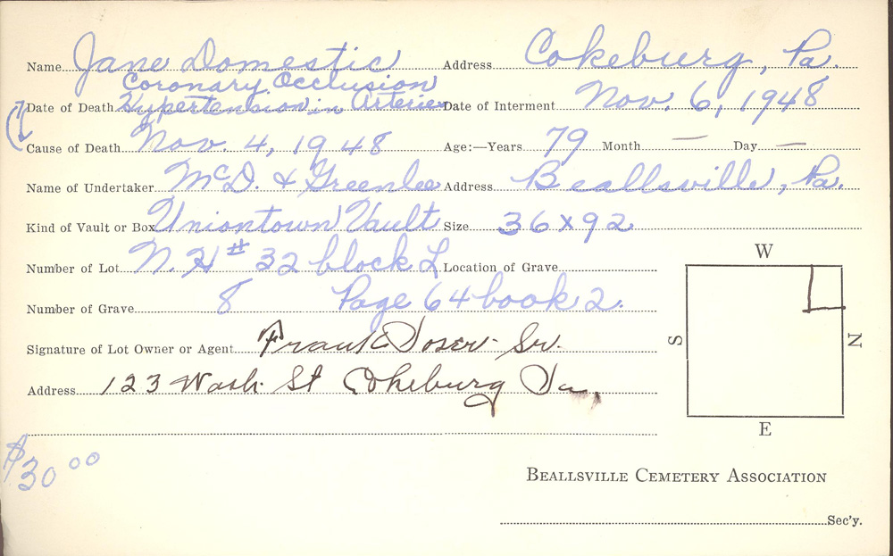 burial card